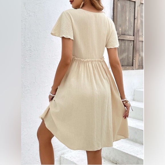 Boho Frenchy Button Front Frill Trim Smock Dress - Picture 2 of 9